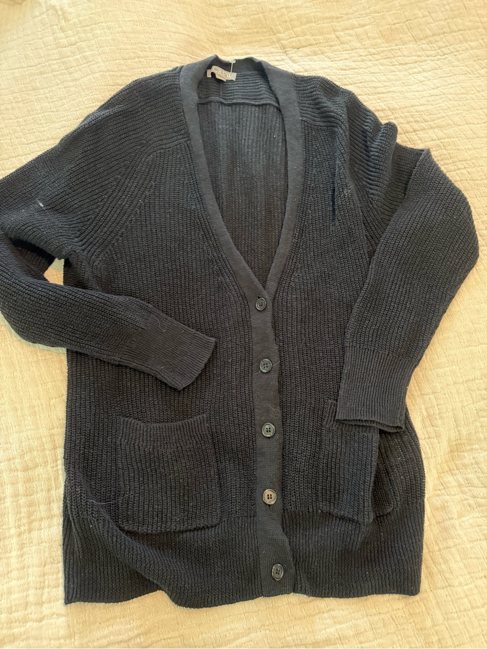 J.Crew Linen Cotton Button-Front Black Women's Cardigan Sweater EUC 1325